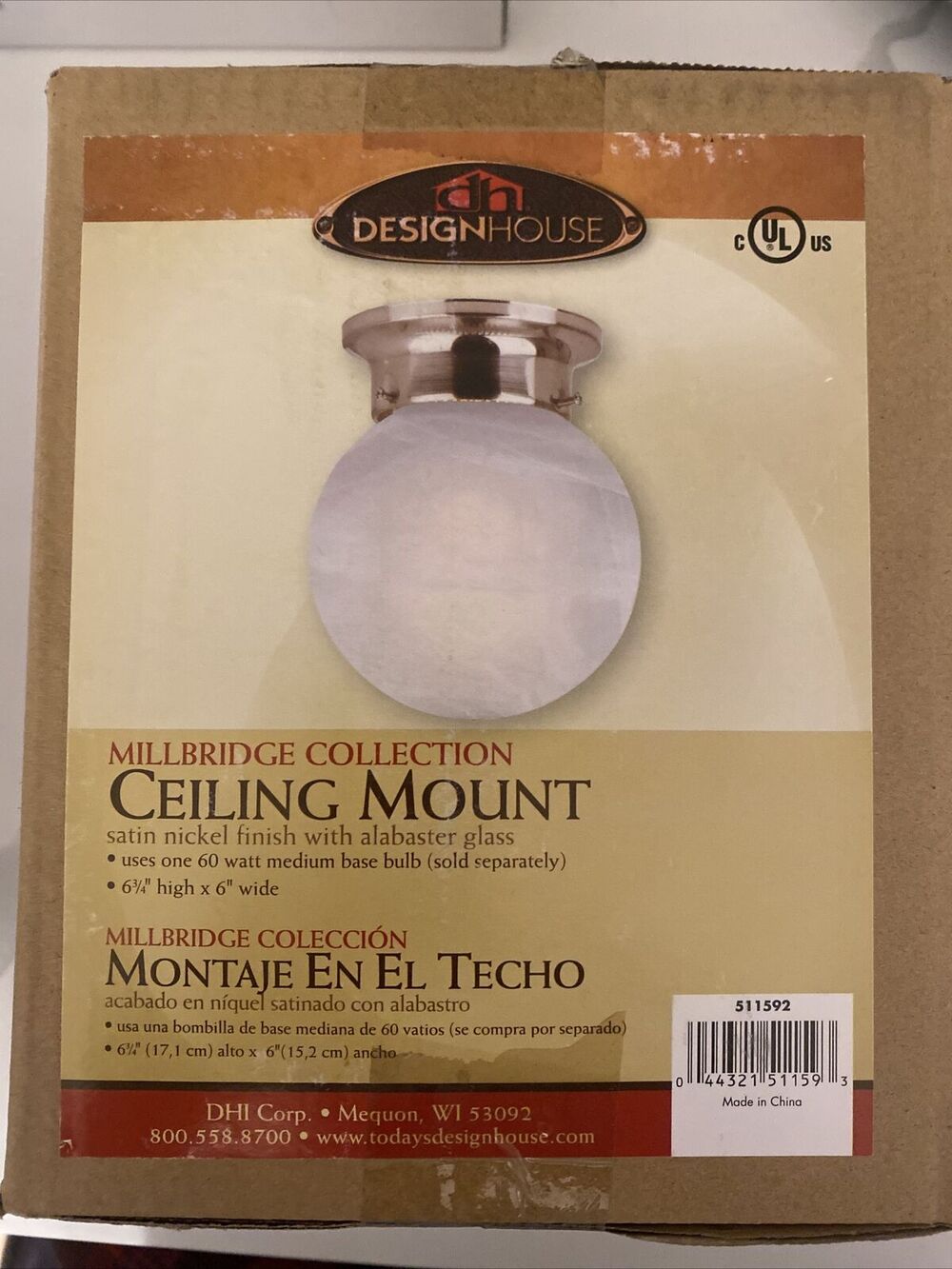 Design House 511592 Millbridge Collection 6"W Ceiling Mount-Nickel-Box Damage